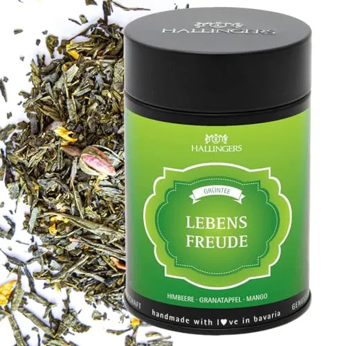 Hallingers Genuss Manufaktur Tee Geschenk - Loser Grün-Tee mit Himbeere, Granatapfel & Mango, edle Geschenkdose 
