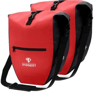 Radgeist Gepäckträgertasche RG-PB-RD-SET-56, rot, 56 Liter, Umhängetasche, Doppeltasche, wasserdicht, reflektierend