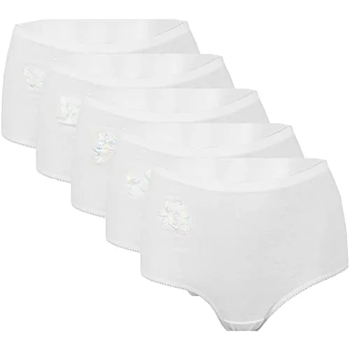 Bestlivings 5er Pack Damen Slips mit Muster, 100% Baumwolle M - 3XL, Bedruckt oder Bestickt, hohe Taille mit Gummibund, Hüftslip mit hohem