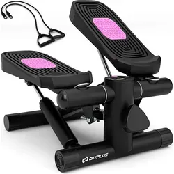 COSTWAY Mini-Stepper mit Widerstandbändern, Widerstand & LCD Anzeige, Swing Stepper 100kg, Fitnessgerät - Schwarz