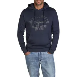 JACK & JONES Hoodie Herren JJEADRIAN - Stylischer Kapuzenpullover in Navy Blazer - Modischer Regular Fit Kapuzenpullover mit stylischem Print und justierbarer Kapuze. Ideal für kalte Tage, bequem und vielseitig einsetzbar. Erhältlich in verschiedenen Größen und Farben.