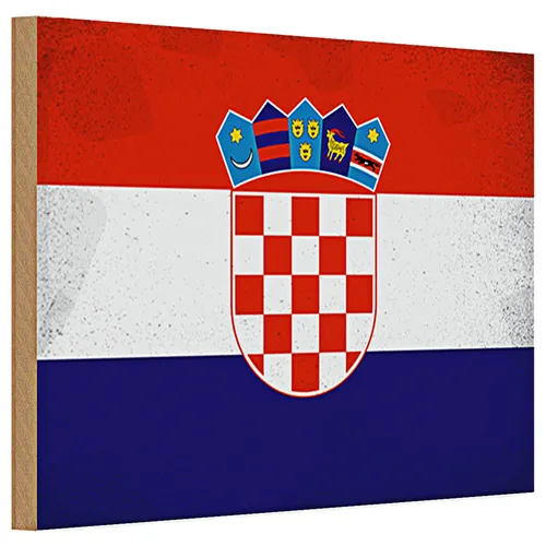 Holzschild Flagge Kroatien 30x20cm Flag of Croatia Vintage