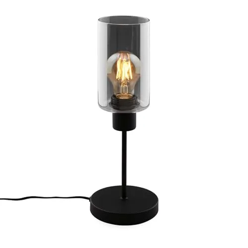 BRILONER – Nachttischlampe, Rauchglas, Kabelschalter Schreibtischlampe, Tischlampe E27 für Home Office, Leselampe, Schwarz
