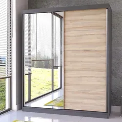 Schwebetürenschrank Kleiderschrank Bella 03, 183 cm, Grau/Sonoma mit Spiegel