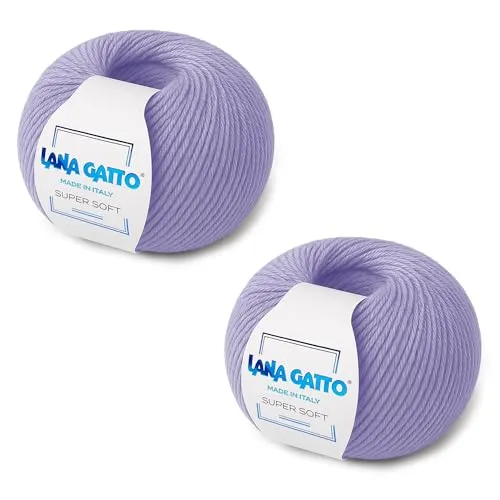 Strickgarn 100% reine Merino-Schurwolle Extra-Fine, line Super Soft von Lana Gatto Made in Italy, hochwertiges Garn zum Häkeln und Handstricken, 100g 250 Meter, (Lila - 10180, 2)