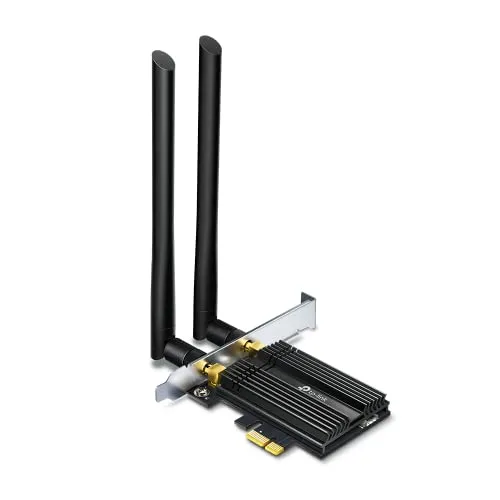 TP-Link Archer TX50E AX3000 WiFi 6 PCIe-Adapter mit Bluetooth 5.0 (Zwei Multi-Richtantennen, Intel Wi-Fi 6 Chipsatz,Kühlkörper, WPA3-Verschlüsselungsstandard, Platzsparender Einsatz) Schwarz