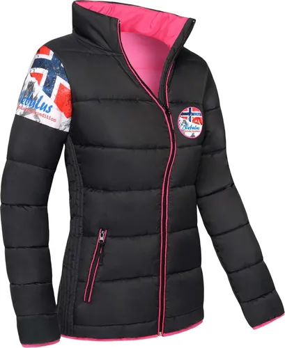 Nebulus Damen Jacke BRAXTON - Warme Übergangs- & Winterjacke in Schwarz - XXL/44 - Praktische Steppjacke aus 100% Polyester, windfest und wasserabweisend. Mit Reißverschlusstaschen und stylischem Norwegen-Flaggen-Design ideal für Freizeit und Outdoor.