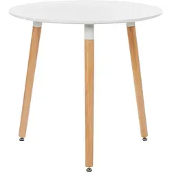 BELIANI Runder Esstisch mit Weißer MDF Tischplatte 80 cm - Moderner Esstisch mit skandinavischem Design, ideal für kleine Räume. Platz für bis zu 4 Personen und pflegeleicht dank der robusten Materialien.