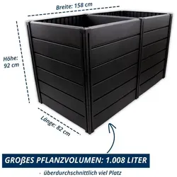 KHW-Hochbeet Demeter XXL 1008 L – Robust und Modern - Das KHW-Hochbeet Demeter XXL bietet mit 1.008 Litern viel Platz für Ihre Pflanzen. Aus 100 % recyceltem Kunststoff gefertigt, ist es wetterbeständig und pflegeleicht. Ideal für Garten und Terrasse!