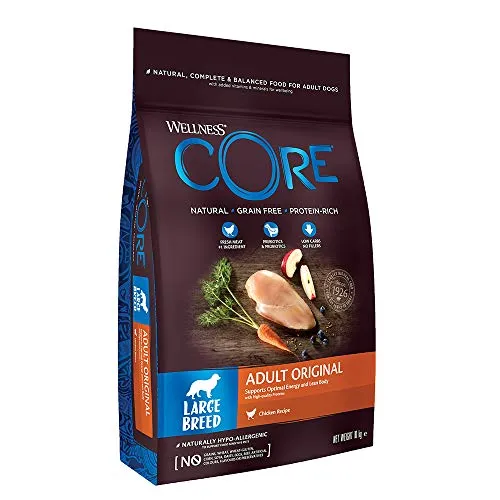 Wellness CORE Large Breed Original Hundefutter, 10 kg - Hochwertiges Trockenfutter für große Hunde - Hundefutter für große Rassen, getreidefrei und ohne Zuckerzusatz. Hoher Fleischanteil mit 31% Proteingehalt fördert gesunde Gelenke und Verdauung.