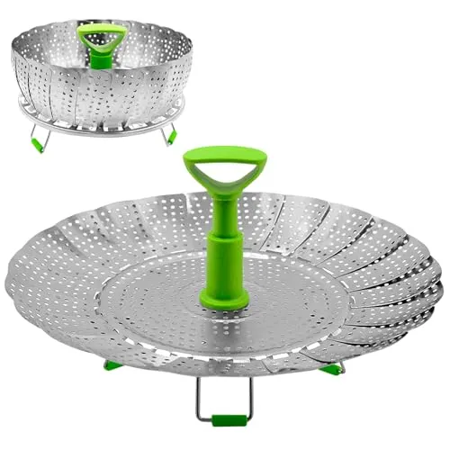 Mritrit Dampfkorb Edelstahl, 18 cm bis 28 cm Einstellbar Dampfgarer Einsatz, Faltbar Dampfeinsatz für Topf Kochtöpfe, Dünsteinsatz mit Ausziehbaren Griff und Silikonfüßen für Gemüse Obst
