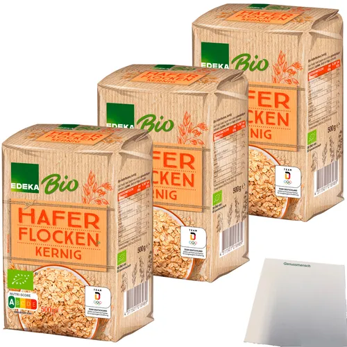 Edeka BIO Haferflocken kernig 3er Pack 3x500g Packung usy Block