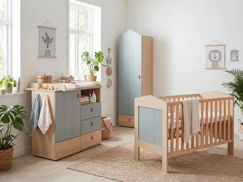 Arthur Berndt Babyzimmer Set in Salbeigrün - Hochwertiges Kinderzimmer-Set mit Kleiderschrank und Kinderbett, inklusive 4-fach höhenverstellbarem Lattenrost. Pflegeleichte Oberfläche und Blauer Engel Zertifizierung für ein sicheres und stilvolles Babyzimmer.