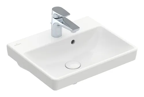 Villeroy & Boch Avento Handwaschbecken 45 x 37 cm - Badkeramik mit ceramicplus Beschichtung, pflegeleicht und ideal für kleine Bäder, inkl. Überlauf und 1 Hahnloch für einfache Armaturenmontage.