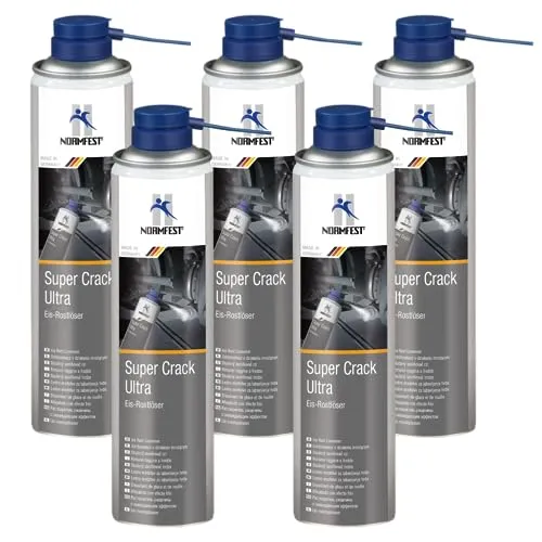 Normfest Super Crack Ultra – Eis-Rostlöser Spray, löst festsitzende Schrauben, Muttern und Bolzen durch Vereisung bis -40 °C, mit starker Kriechfähigkeit und Korrosionsschutz, 5x 400ml