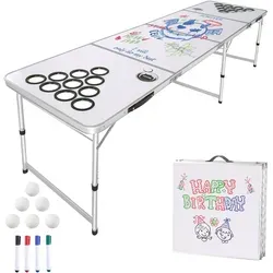 VEVOR Beerpong Tisch - Bierpong Trinkspiel für Partys - Nur für Erwachsene, mit 2 höhenverstellbaren Tischbeinen für optimalen Spielkomfort und einfacher Transport durch kompaktes Klappdesign.