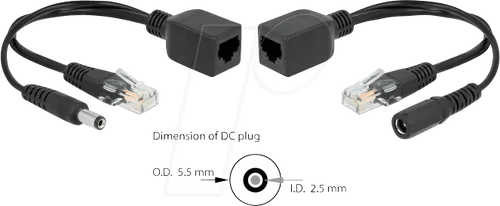 DELOCK 66024 - Passives PoE Adapter Set RJ45 DC 5,5 x 2,5 mm