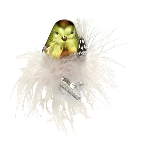 Christbaumschmuck Glas 5.5cm Waldspatz auf Clip mundgeblasen handbemalt Vogel Weihnachtskugeln bunt