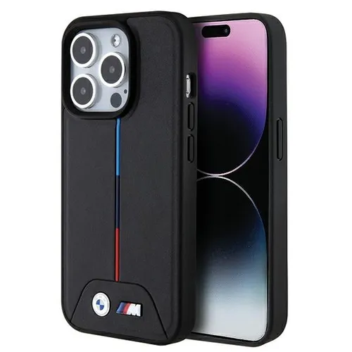 BMW iPhone 15 Pro MagSafe Hülle - M Power Tricolor Schwarz - Taschen & Schutzhüllen für iPhone 15 Pro, hochwertiges Synthetikleder, bietet optimalen Schutz und stilvolles Design mit M Power Tricolor.