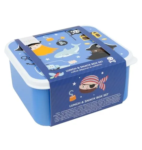 A Little Lovely Company Lunch & Snack Box Set, 4-teilig, on the go, stapelbar, verschiedene Größen (Piraten)