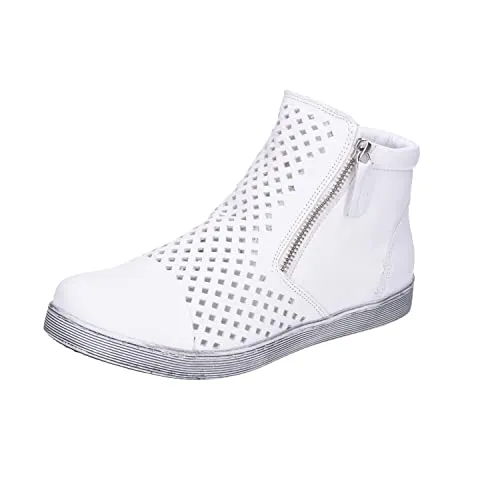 Andrea Conti 0349615001 Damen Slipper Bootie aus Leder in Weiß - Wanderschuhe mit 2 praktischen Reißverschlüssen und luftiger Lochstanzung, ideal für den Sommer. Hochwertiges, butterweiches Leder und herausnehmbares Fußbett sorgen für optimalen Komfort.