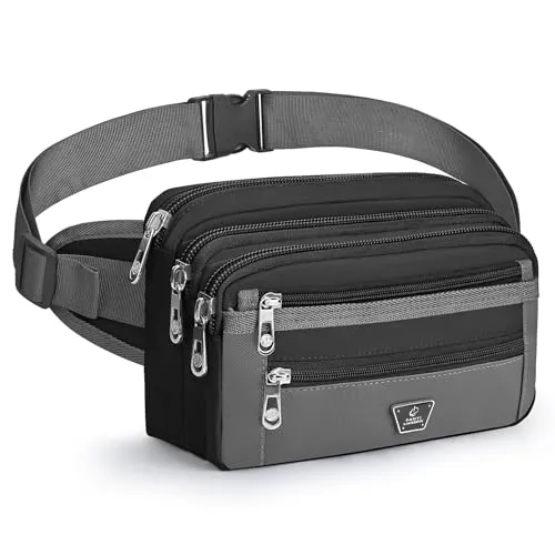 Xoolkly Bauchtasche für Herren Damen Bauchtasche Gürteltasche Herren mit 7 Reißverschlusstaschen Hüfttasche für Sport Fitnesss Laufen Joggen Radfahren Reisen Camping, Schwarz
