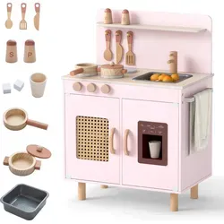 COSTWAY Kinderküche mit Zubehör – Spielküche für kleine Köche in Rosa