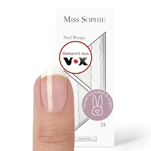 Original Miss Sophie Nagelfolien I 24 ultra-dünne Nagellack-Streifen Delicate French Tip weiß I Für Finger- & Fußnägel I Hält auf Natur- sowie lackierten, Acryl-, Gel- & Shellac-Nägeln