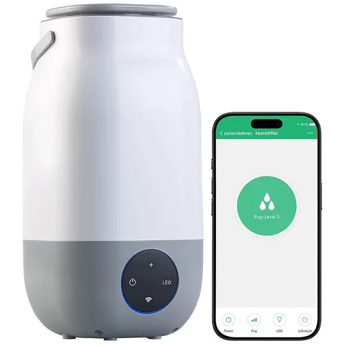 newgen medicals WLAN Luftbefeuchter: Smart Home Ultraschall-Luftbefeuchter mit 3 Litern