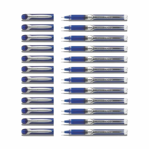 Pilot V10 Tintenroller - 12 Stück in Blau - Schreibutensilien mit Nadelspitze und gummiertem Griff für komfortables Schreiben, ideal für Schule und Büro.