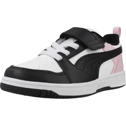 Puma Rebound V6 LO AC+ PS Sneaker für Kinder, Weiß Schwarz-Pearl Pink, Größe 31 EU - Hochwertiger Sneaker mit elastischem Klettverschluss für einfaches An- und Ausziehen. Ideal für sportliche Aktivitäten und täglichen Komfort. Empfohlen für Kinder zwischen 4 und 8 Jahren.