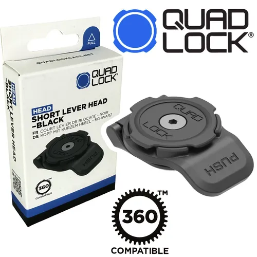 Quad Lock 360 Kurzer Hebelkopf, schwarz - Motorradzubehör mit patentiertem zweistufigem Schloss für sichere Befestigung Ihres Handys, kompakt und robust aus Nylon und Edelstahl-Aluminium.