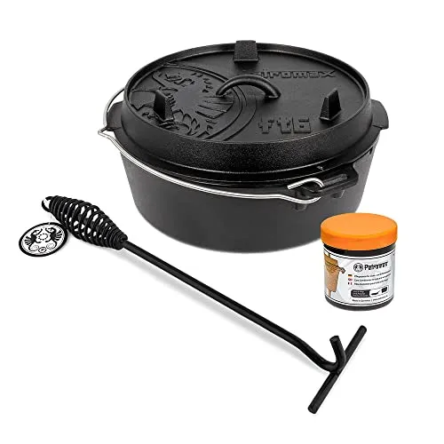 Petromax Feuertopf Set FT6 | Gusseisen Dutch Oven mit Deckelheber - Robuster Dutch Oven aus Gusseisen, ideal für effizientes Kochen auf offenem Feuer oder Grill. Lange Wärmespeicherung und einfacher Umgang dank Deckelheber. Perfekt für Einsteiger!