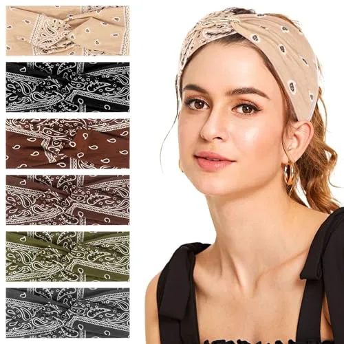 Produktbild Haarband Damen Sommer 6 Stück Stirnband Damen Sommer Mehrfarbig Blumendruck Dread Haarband für Alltag Sport Yoga