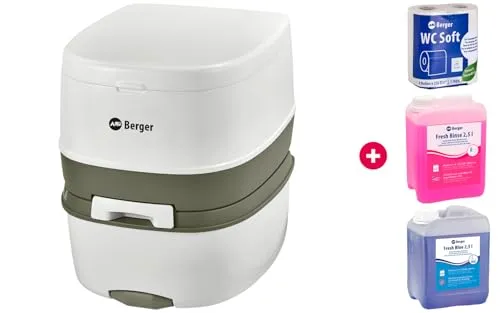 BERGER Mobile Campingtoilette Bio Supreme 22L Starter Set | Platzsparend & Leicht zu Reinigen