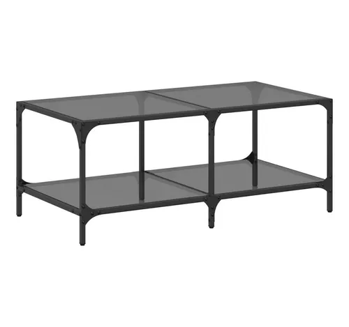 furnicato Moderner Couchtisch 98,5x50x40 cm in schwarzem Glas - Stilvoller Couchtisch für Ihr Wohnzimmer. Die großzügige Tischplatte aus schwarzem Glas und das stabile Edelstahlgestell sorgen für modernste Eleganz und Langlebigkeit. Pflegeleicht und vielseitig kombinierbar.