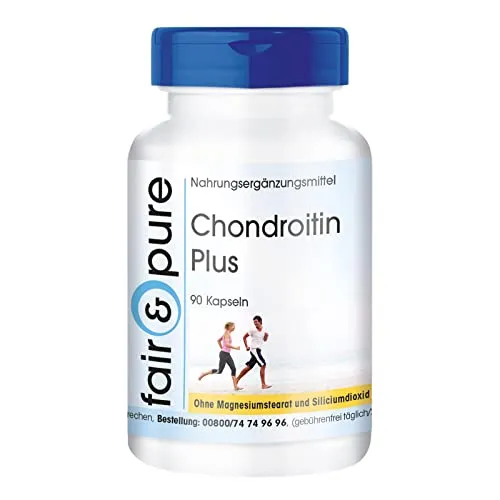Fair & Pure Chondroitin Plus, 90 Kapseln, mit Hyaluronsäure, Calcium, Vitamin D und E, Nahrungsergänzungsmittel ohne Magnesiumstearat, in Deutschland hergestellt