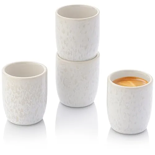 SÄNGER Espresso Tassen Set Korfu 4 tlg - Espresso- & Mokkatassen Set für 4 Personen, handgefertigte Steingut-Tassen in Creme mit sandiger Maserung, stapelbar und ideal für perfekten Kaffeegenuss.