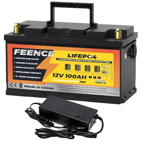 FEENCE 12V 100AH LiFePO4 Batterie H190mm Wohnmobil Untersitz,1280Wh Lithium Batterie 12V 100Ah mit USB Ports & Lithium-Ladegerät, Low Temperature Schutz für Wohnmobil, Wohnwagen,RVs,Off-Grid