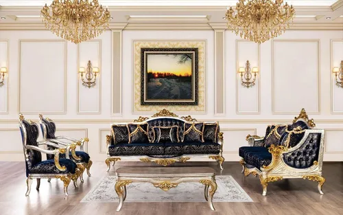 Royal Blaue Couch Sofagarnitur 5tlg – Stilvolles Sofa Set - Elegante 5-teilige Sofagarnitur in royalblau mit Chesterfield-Design. Ideal für Ihr Wohnzimmer, bietet Platz für bis zu 8 Personen und vereint Komfort mit modernem Stil.