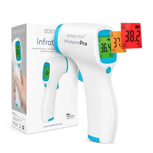 BOSTON TECH Fieberthermometer Kontaktlos Infrarot, Digitales Stirnthermometer für Baby, Kinder & Erwachsene, Messung innerhalb von 3 Sekunden, Fieberalarm, LCD, 20 Speicher, °C/°F
