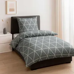 Biber Bettwäsche 135x200 cm | Winter Garnitur | Baumwollmischung | mit Reißverschluss | Anthrazit Grau Dreiecke - Grau