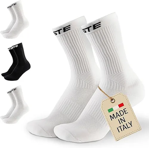 PASTE® Sportsocken & Fußballsocken (3 Paar) Gr. 39-47 für Herren & Damen - Atmungsaktive Anti-Rutsch Sport Socken in Schwarz/Weiß, ideal für Fußball, Laufen und Fitness. Hoher Tragekomfort durch verstärkte Zehen- und Fersenbereiche.