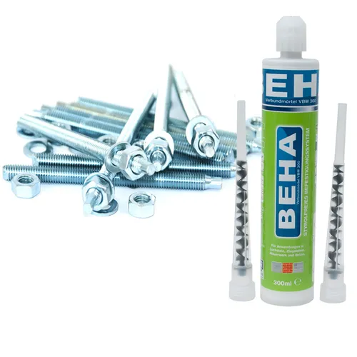 Verbundmörtel Ankerstangen 12x160mm inkl. Mutter Scheiben Montageset