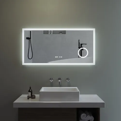Badspiegel mit LED-Beleuchtung 120x60cm - Dimmbar und mit Touch-Sensor - Eleganter LED-Wandspiegel 120x60cm für das Badezimmer. Mit Touch-Sensor und dimmbarer Beleuchtung für eine individuelle Lichtgestaltung. Ideal für den täglichen Gebrauch und die Kosmetikpflege.