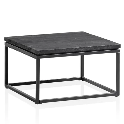 FineBuy Couchtisch Mango Massivholz & Metall Schwarz - Beistelltisch fürs Wohnzimmer mit natürlicher Holzmaserung und robustem Vierfuß-Gestell, ideal für moderne Wohnräume und jedes Stück ein Unikat.