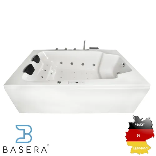 Basera® Classic Indoor Whirlpool Badewanne XXL Milos für 2 Personen - Sanitäranlagen & Zubehör – Genießen Sie entspannende Massagen mit 28 Massagedüsen, Wasserfall und LED-Ambiente. Hochwertige Verarbeitung für optimale Wärmespeicherung und Komfort.