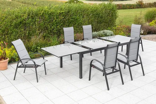 MERXX Garten-Essgruppe Marini, (7-tlg), 6 Klappsessel mit ausziehbarem Tisch