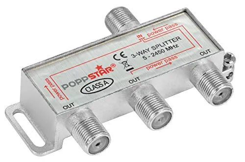 Poppstar Sat-Verteiler Splitter Umschalter 3-Fach (analog/digital/BK/unicable/HD/4K tauglich) für TV, Satellit, Fernseher, Radio, LNB