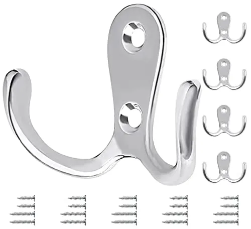Bolatus 5 Stück Kleiderhaken Silber Garderobenhaken Vintage Doppelhaken Wandhaken Metall Retro Haken zum Schrauben für Küche Badezimmer Wand